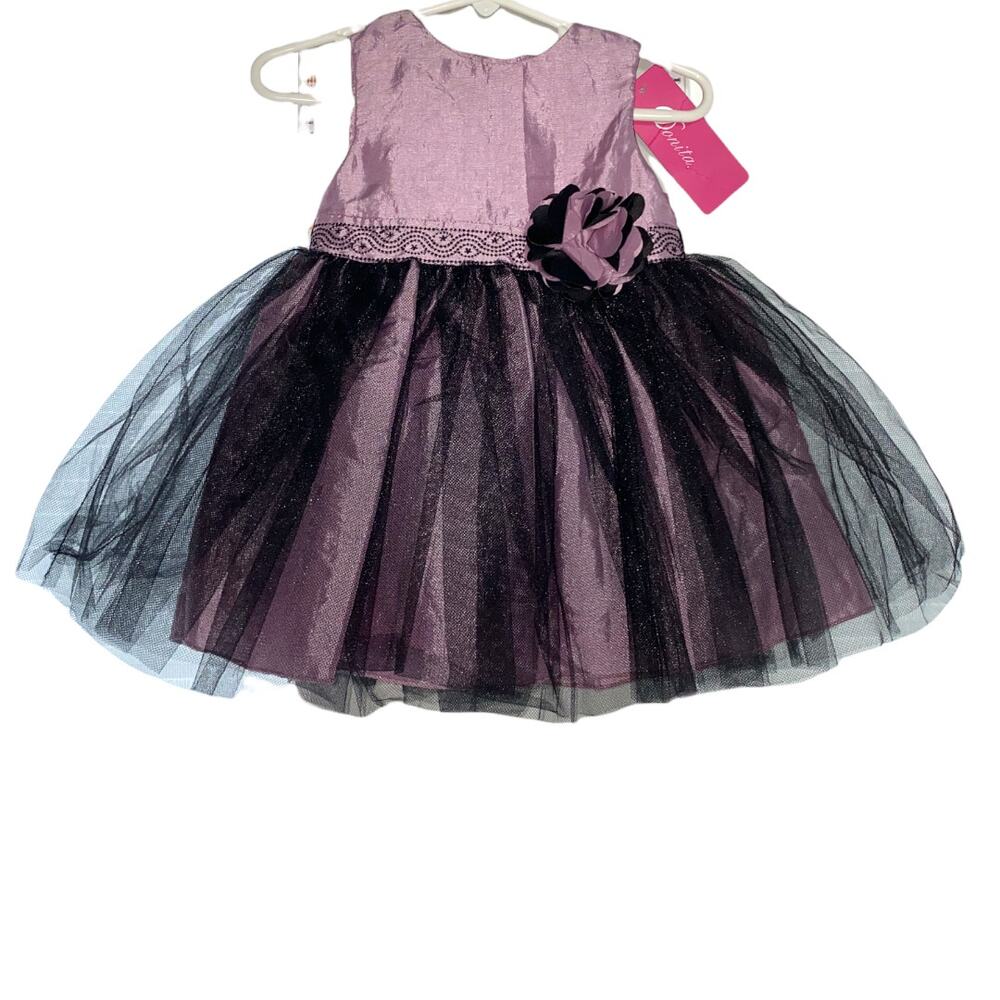 baby girl formal Holiday tulle dress purple black sleeveless size 9-12 months